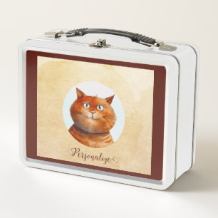 Funny Tabby Cat Feline Personalised Metal Lunch Box