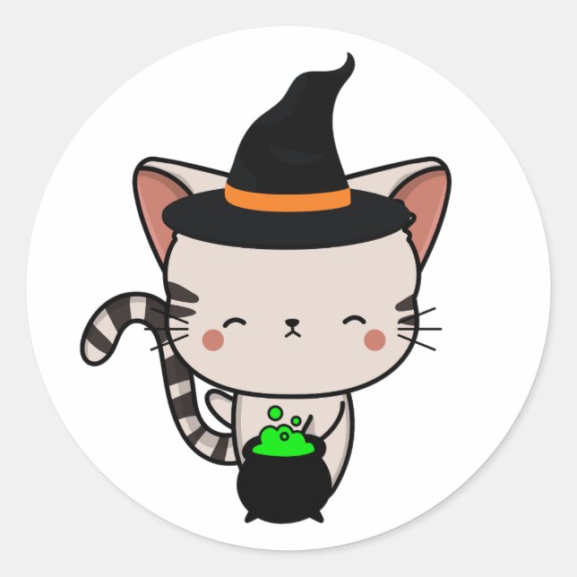 Funny Tabby cat is a witch Classic Round Sticker (Front)
