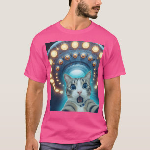 Funny Tabby Cat Selfie With Ufos Alien Flying Sauc T-Shirt