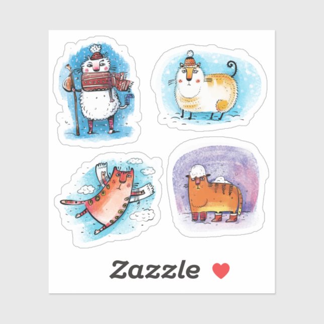 Funny Tabby Cats in Snow Winter (Sheet)