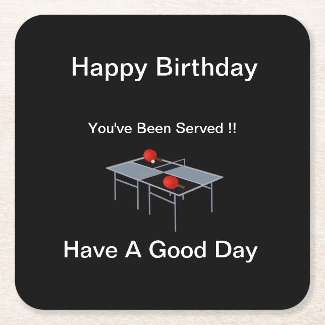 Funny Table Tennis Served,  Square Paper Coaster (Front)
