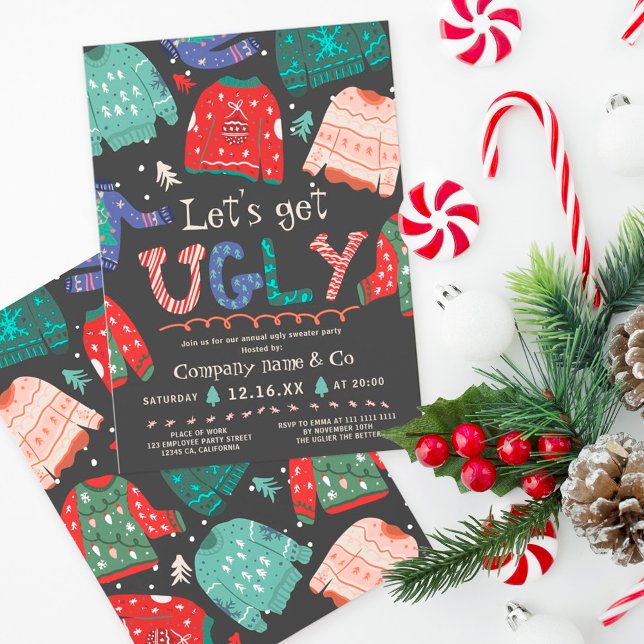 Funny tacky ugly sweater grey corporate Christmas Invitation (Creator Uploaded)
