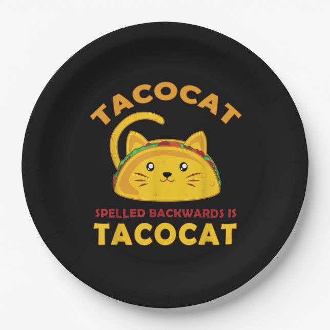 Funny Taco Cat Quote Meme Unique Men Kids Birthday Paper Plate (Front)
