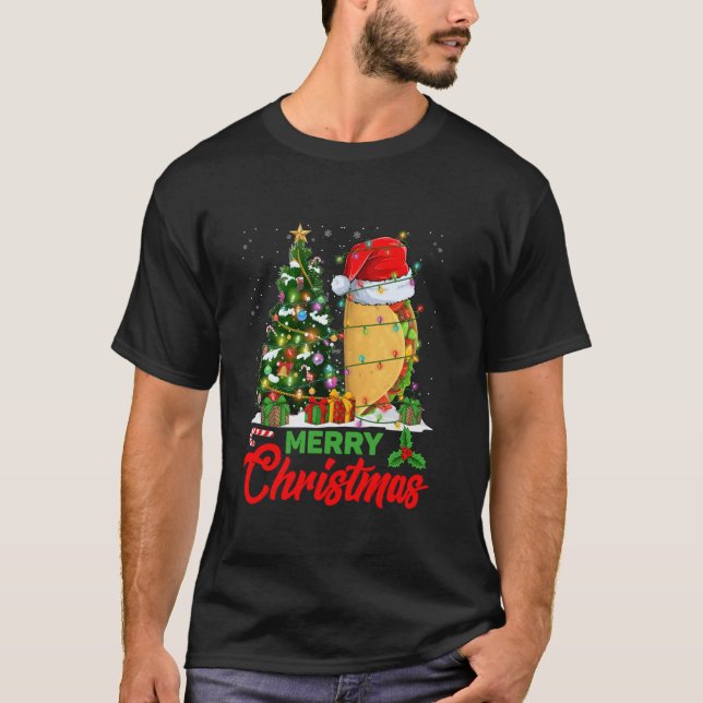 Funny Taco Christmas Tree Lights Mexican Food Love T-Shirt (Front)