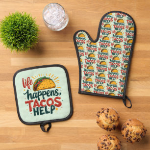Funny Taco Lover Fiesta Foodie Humour Art Blue Oven Mitt & Pot Holder Set