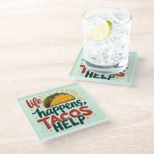 Funny Taco Lover Fiesta Foodie Humour Art  Glass Coaster