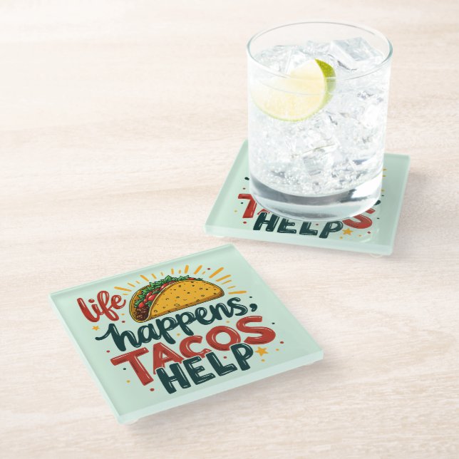 Funny Taco Lover Fiesta Foodie Humour Art  Glass Coaster (Angled)