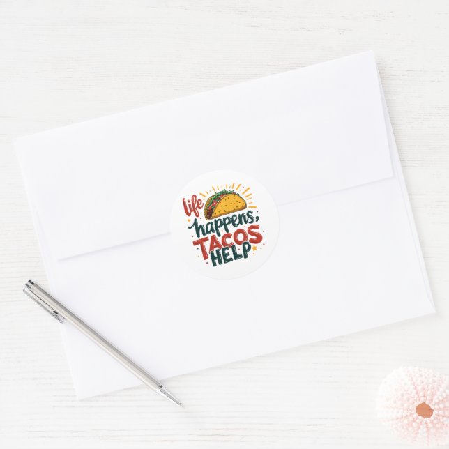 Funny Taco Lover Fiesta Foodie Humour Art White Classic Round Sticker (Envelope)