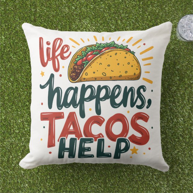 Funny Taco Lover Fiesta Foodie Humour Art White Cushion (Grass)