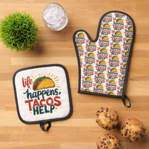 Funny Taco Lover Fiesta Foodie Humour Art White Oven Mitt & Pot Holder Set