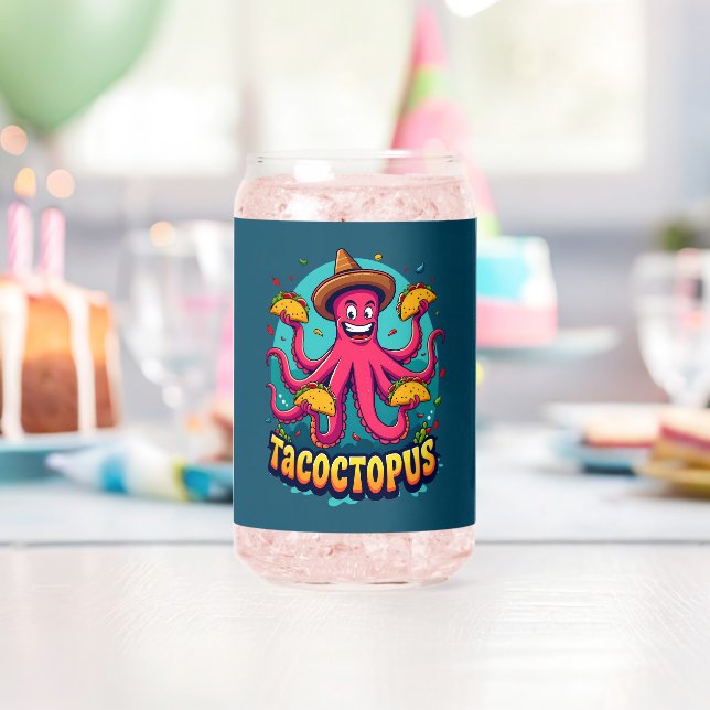 Funny Taco Octopus Cartoon Food Pun Can Glass (Insitu (Birthday))