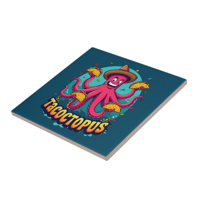 Funny Taco Octopus Cartoon Food Pun Tile (Side)