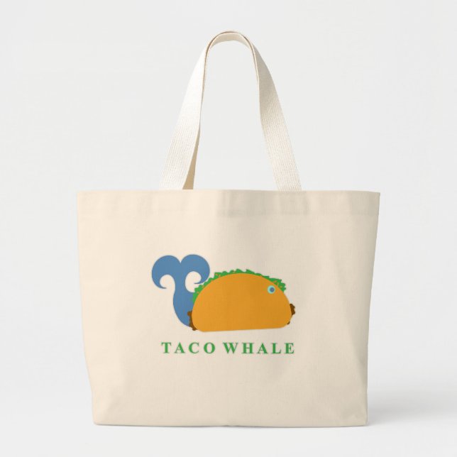 Funny Taco Whale Cartoon Character Large Tote Bag (Front)