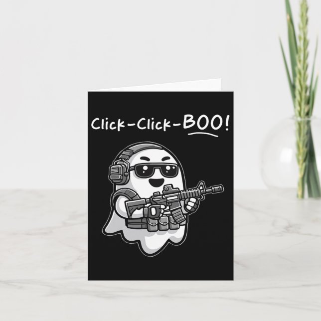 Funny Tactical Ghost Click Click Boo Halloween Vet Card (Front)
