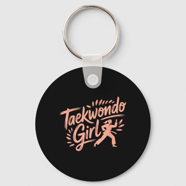 Funny Taekwondo Girl Key Ring (Front)