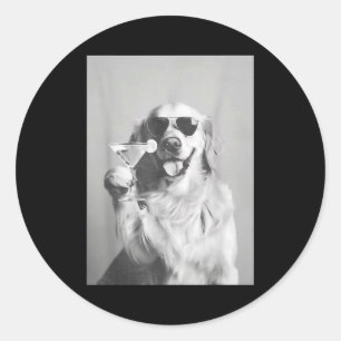 Funny Tail Dog Golden Retriever With Sungles Marti Classic Round Sticker