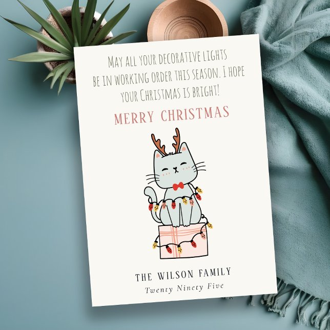 Funny Tangled Working Christmas Lights Cat Gift  Holiday Card (Creator Uploaded)