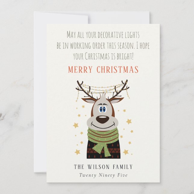 Funny Tangled Working Christmas Lights Reindeer  Holiday Card (Front)
