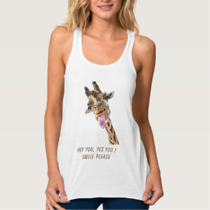 Funny Tank Top with Playful Giraffe - Custom Text