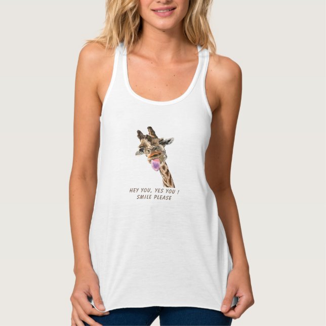 Funny Tank Top with Playful Giraffe Custom Text (Front)