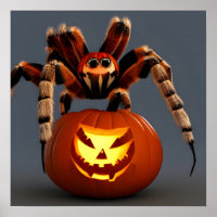 Funny Tarantula With Jack O' Lantern Halloween