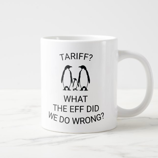 Funny Tariffed Penguins Large Coffee Mug (Right)