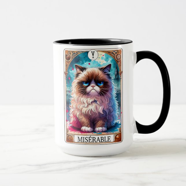Funny Tarot Card Miserable Cat Mug (Right)