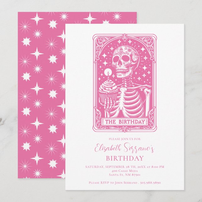 Funny Tarot Pink Birthday Invitation (Front/Back)