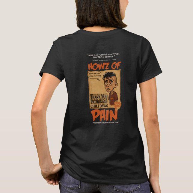 Funny Tattoo Shop Women’s Black T-Shirt (Back)