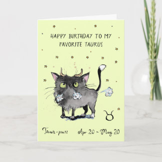Funny Taurus card Zodiac Cat Star sign horoscope