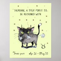 Funny Taurus poster Zodiac Cat Star sign poster