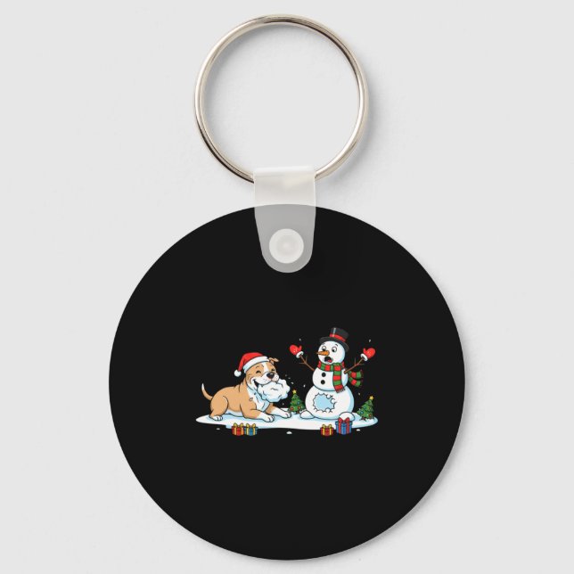 Funny Tbull Snowman Christmas Tree Xmas Womens Men Key Ring (Front)