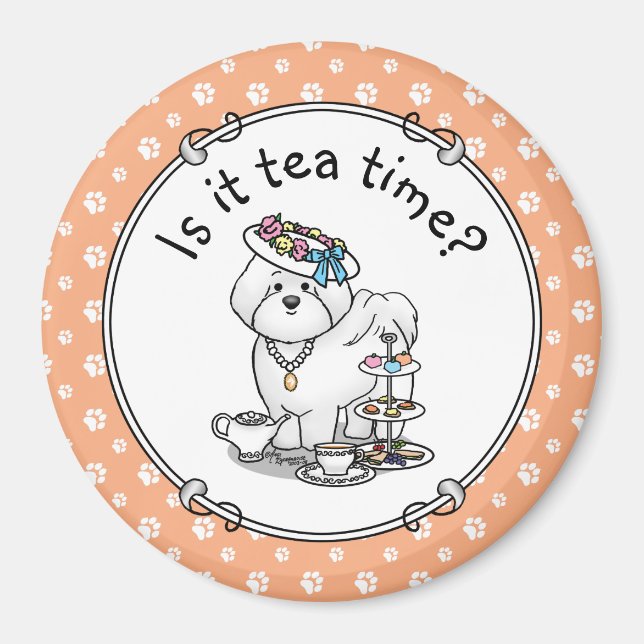 Funny Tea Party Bichon Frise Dog Puppy Cute Magnet (Front)
