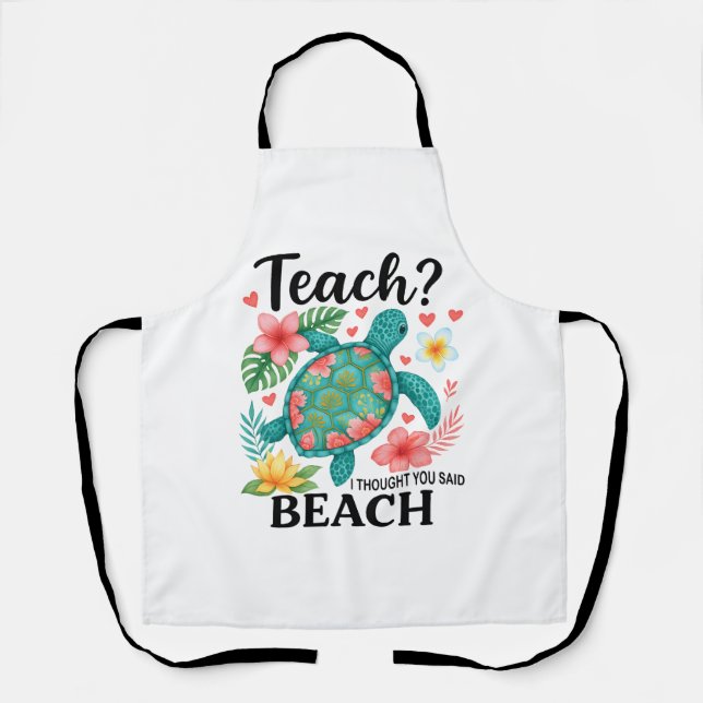 Funny Teacher Beach Summer Turtle Apron (Front)