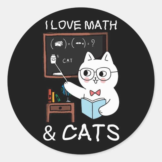 Funny Teacher Cat Lover Math And Cat Teaching Math Classic Round Sticker (Front)