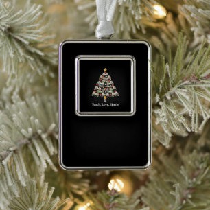 Funny Teacher Christmas Teach Love Jingle Book Silver Plated Framed Ornament