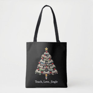 Funny Teacher Christmas Teach Love Jingle Book Tote Bag