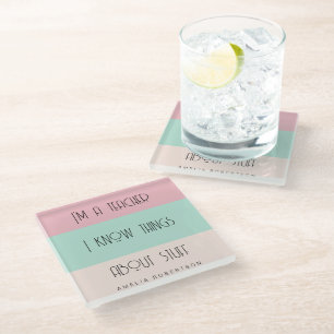 Funny teacher colorblock personalised  glass coaster