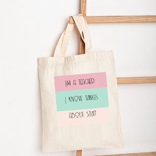 Funny teacher colorblock personalised tote bag