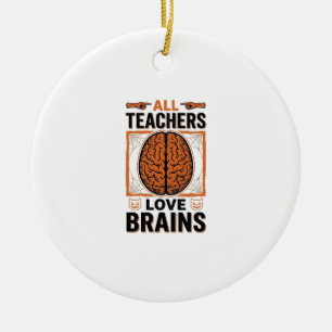 Funny Teacher Halloween Brains Vintage Graphic_1 Ceramic Tree Decoration