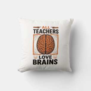Funny Teacher Halloween Brains Vintage Graphic_1 Cushion