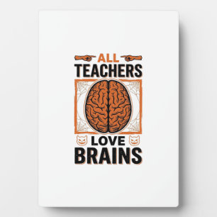 Funny Teacher Halloween Brains Vintage Graphic_1 Plaque