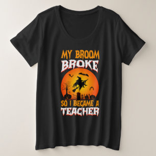 Funny Teacher Halloween Full Moon Witch Graphic Plus Size T-Shirt
