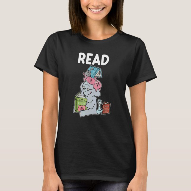 Funny Teacher Library Read Book Club Piggie Elepha T-Shirt (Front)