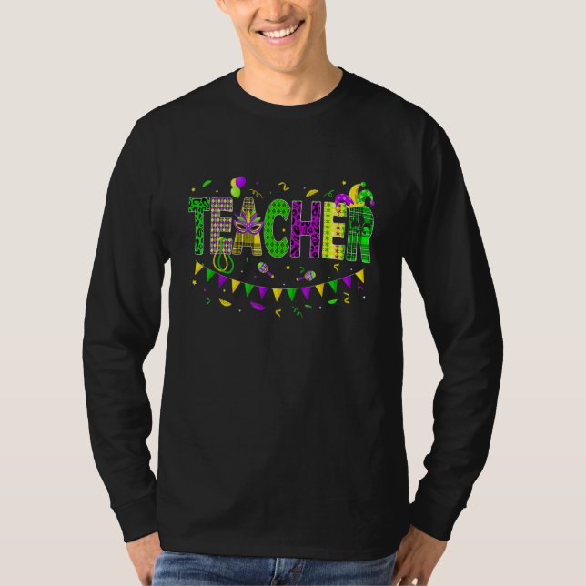 Funny Teacher Mardi Gras Family Matching Outfit T-Shirt (Front)