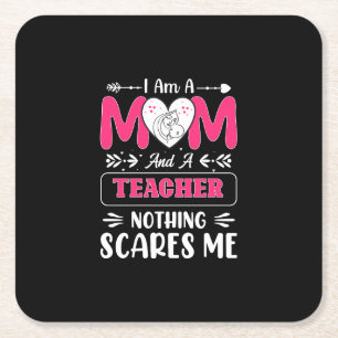 Funny Teacher Mum, Teacher Mum Funny Square Paper Coaster