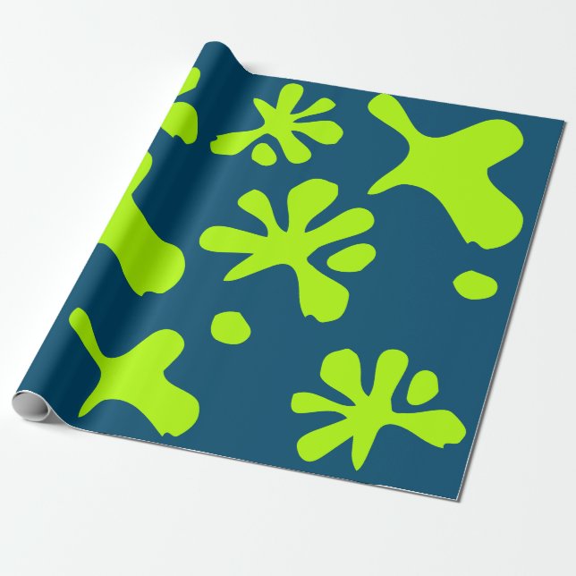 Funny teal blue neon green slime pattern fun kids wrapping paper (Unrolled)