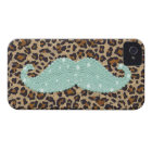 Funny Teal Green Bling Moustache And Animal Print