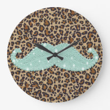 Funny Teal Green Bling Moustache And Animal Print