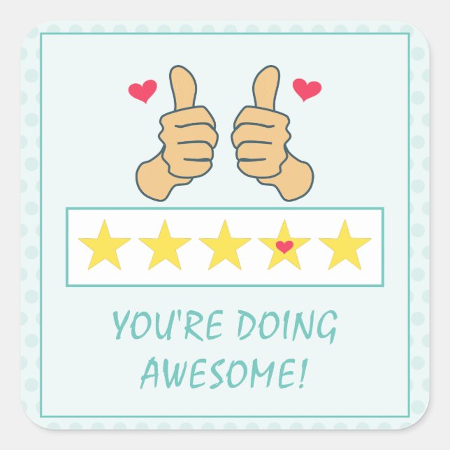 Funny Teal Thumbs Up Five Star Rating Kids Reward Square Sticker (Front)